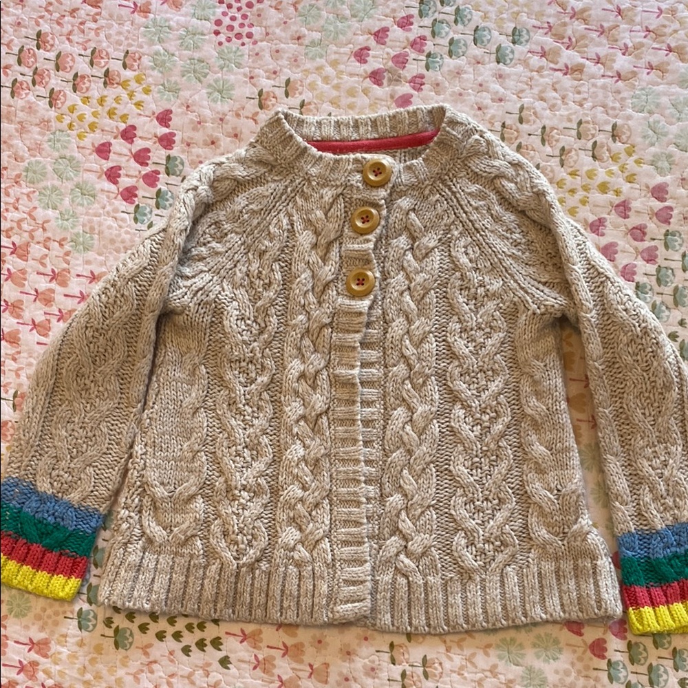 Cozy Cable Knit Sweater with Colorful Cuffs